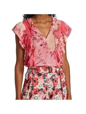 Chufy La Dolce Vita Mona Split Neck Ruffle Silk Blend Floral Top S